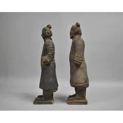 263 - Two Chinese Black Painted Terracotta Army Figures, Condition Issues, 36cms High