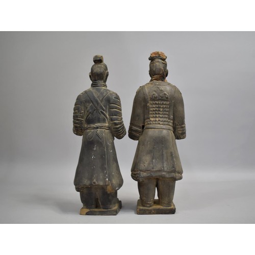 263 - Two Chinese Black Painted Terracotta Army Figures, Condition Issues, 36cms High