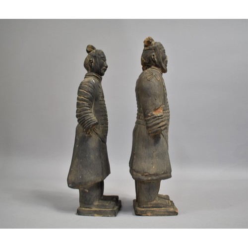 263 - Two Chinese Black Painted Terracotta Army Figures, Condition Issues, 36cms High