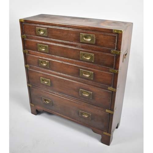 103 - A Modern Brass Mounted Five Drawer Chest in the Campaign Style with Inset Brass Handles, 71cms Wide