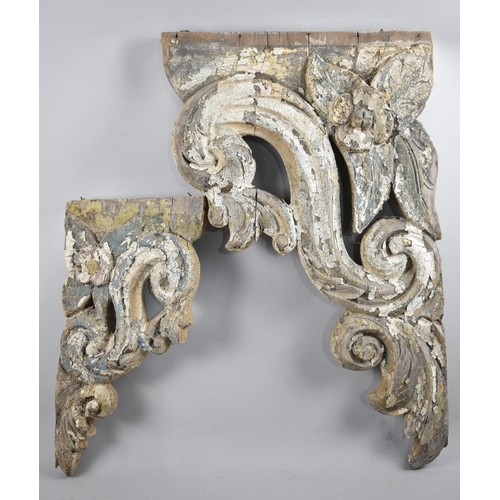 113 - Two 19th Century Carved Wooden Shelf Brackets, Tallest 64cms High and 37cms Wide