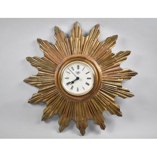 115 - A Cast Gilt Metal Sun Burst Wall Clock with Battery Movement, Working Order, 39cms Diameter