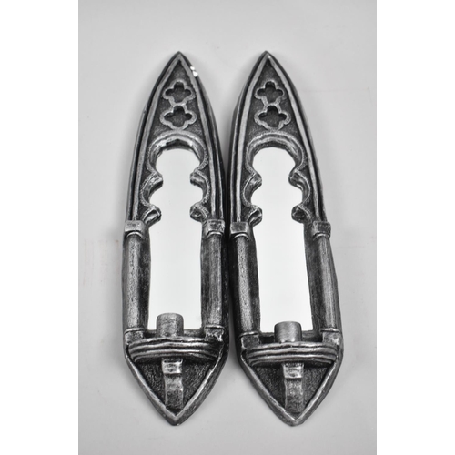 118 - A Pair of Modern Wall Hanging Gothic Style Mirrored Candle Holders, Each 39cms High