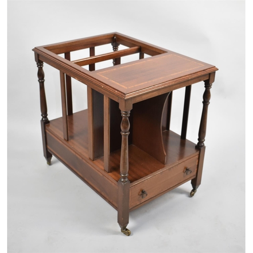 143 - A Reproduction Mahogany Combination Canterbury and Bookcase with Single Base Drawer, Brass Casters, ... 