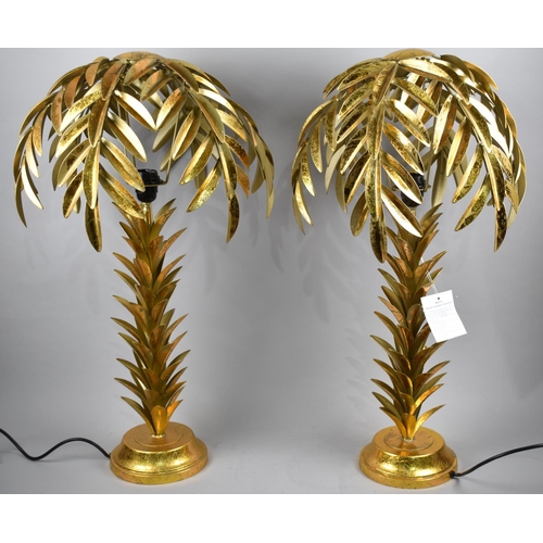 147 - A Pair of Large and Impressive Gilt Metal Table Lamps in the Form of Palm Trees, 73cms High