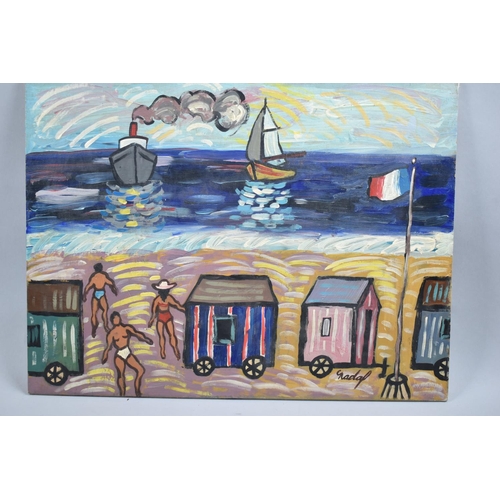 152 - An Unframed French Oil on Board Depicting Seaside Scene, Signed Nadal, 40x30cms