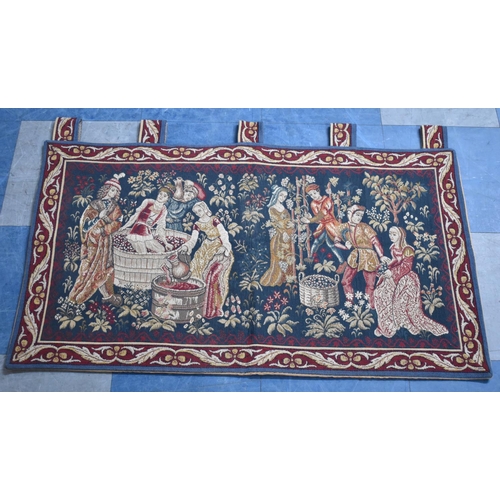 171 - A Continental Woven Wall Hanging Depicting Wine Making, 99x56cms