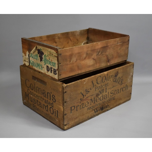 175 - Two Vintage Wooden Boxes for South African Grapes and Coleman's Patent No1 Starch