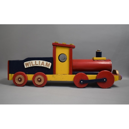 178 - A Vintage Wooden Railway Engine Toy, One Wheel missing and one requires Refixing, 82cms Long