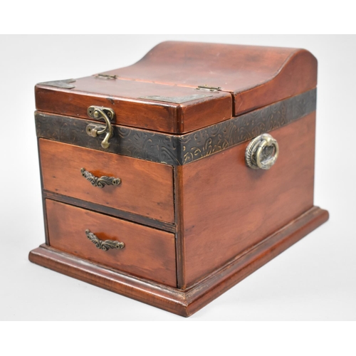 4 - A Reproduction Far Eastern Mahogany Travelling Box with Hinged Lid having Inner Dressing Mirror, Two... 