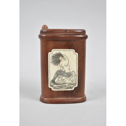 62 - A Reproduction Wooden and Scrimshaw Puzzle Box of Oval Form, Decorated with Topless Mermaids, 11cms ... 