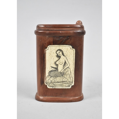 62 - A Reproduction Wooden and Scrimshaw Puzzle Box of Oval Form, Decorated with Topless Mermaids, 11cms ... 