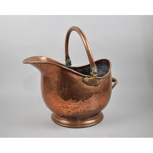 71 - A Late 19th/Early 20th Century Heavy Copper Helmet Shaped Coal Scuttle, 42cms Long