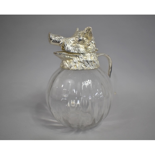 73 - A Reproduction Novelty Large Claret Decanter with Silver Plated Hinged Lid in the Form of a Boar's H... 