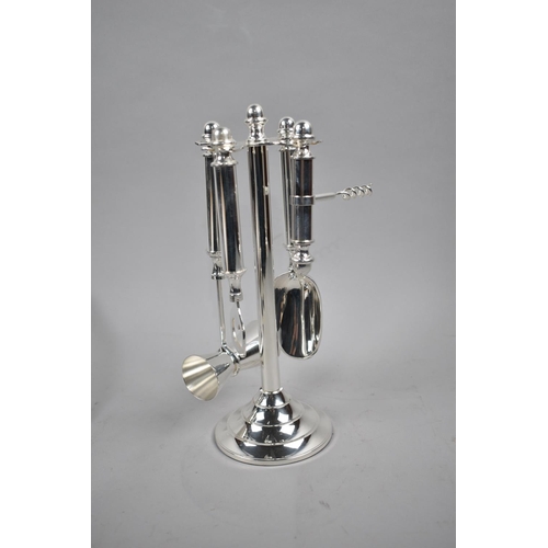 77 - A Modern Silver Plated Four Piece Bar Tool Set comprising Ice Scoop, Bottle Opener, Corkscrew and Tw... 