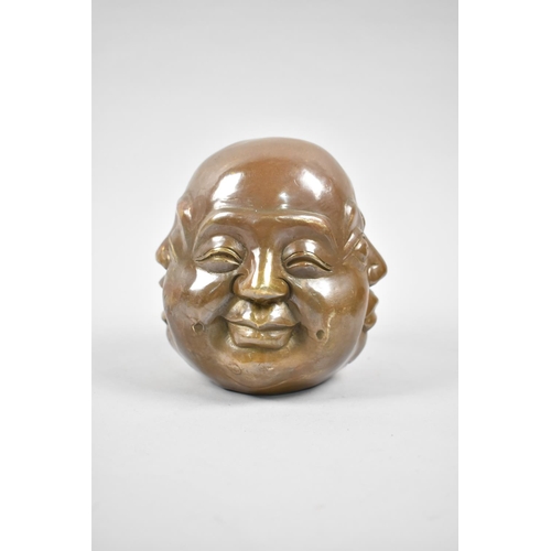 84 - A Large Bronze Reproduction Oriental Brass Four Face Buddha's Head, 12cms High