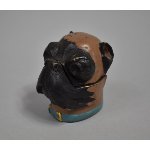 9 - A Reproduction Cold Painted Bronze Desk Top Novelty Inkwell Holder in the Form of a Pug Dog, No Glas... 