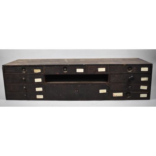 91 - A Late Victorian/ Edwardian Stained Wooden Engineers Chest with Eleven Drawers and Centre Open Secti... 