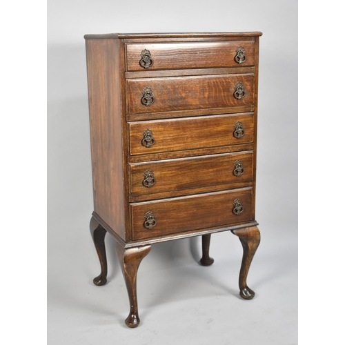 93 - A Mid 20th Century Oak Five Drawer Chest on Cabriole Supports, 53cms Wide and 101cms High