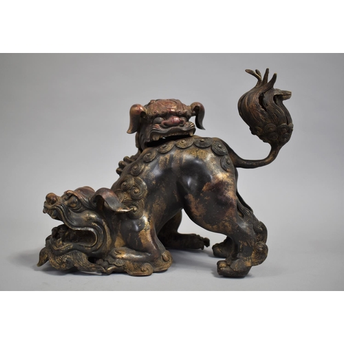 96 - A Large Reproduction Chinese Temple Censer in the Form of Two Foo Dogs Fighting, 24.5cms High