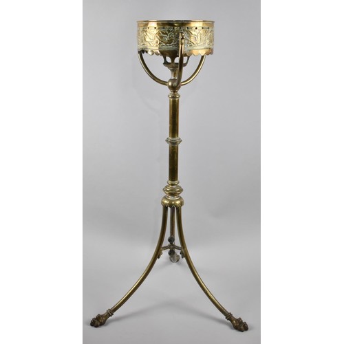 196 - A 19th Century Brass Oil Lamp or Candle Stand with Turned Support and Splayed Tripod Legs Culminatin... 