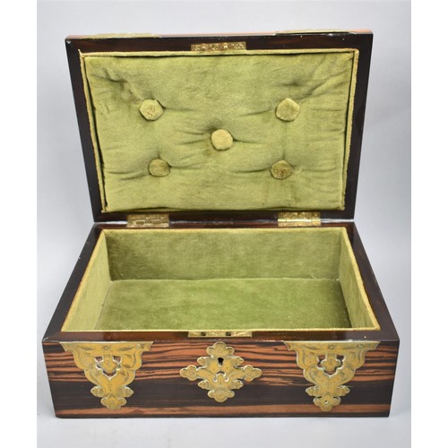 197 - A Brass Mounted Coromandel Work Box. The Hinged Lid with Hand Painted Porcelain Oal Mount Depicting ... 