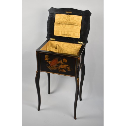 243 - An Edwardian Chinoiserie Sewing Table with Hinged Lid to Fitted Interior, Cabriole Supports