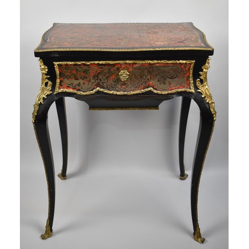 245 - A French Ebonised Boulle and Ormolu Work Table with Hinged Lid having Inner Mirror. Wool Slide Under... 