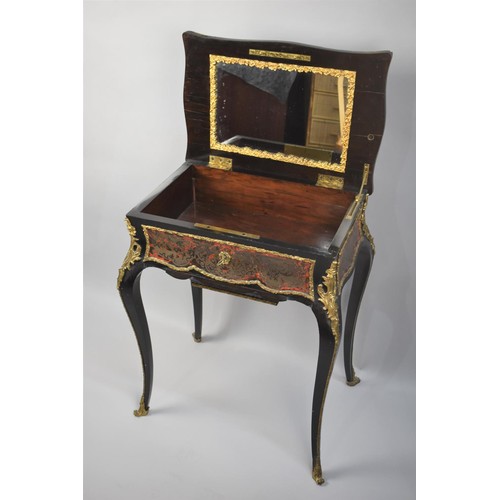 245 - A French Ebonised Boulle and Ormolu Work Table with Hinged Lid having Inner Mirror. Wool Slide Under... 