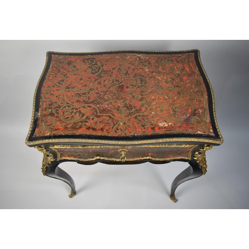 245 - A French Ebonised Boulle and Ormolu Work Table with Hinged Lid having Inner Mirror. Wool Slide Under... 