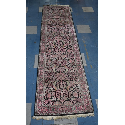 487 - A Hand Made Kashan Silk Runner, 295 x 76cms