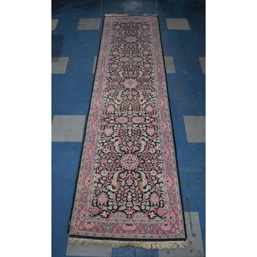 487 - A Hand Made Kashan Silk Runner, 295 x 76cms