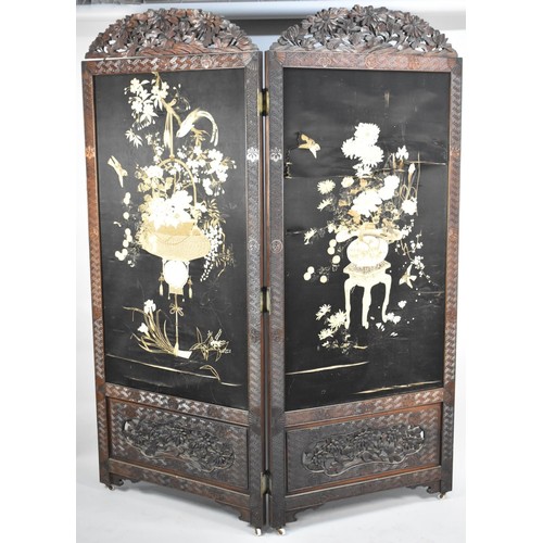 202 - An Early 20th Century (Taisho Period) Japanese Hardwood Screen with Carved and Pierced Decoration Ho... 