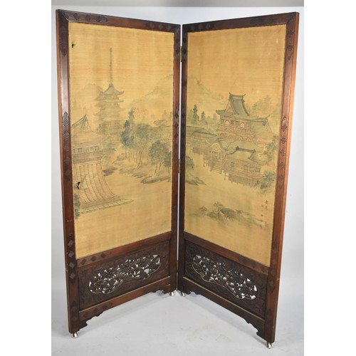 202 - An Early 20th Century (Taisho Period) Japanese Hardwood Screen with Carved and Pierced Decoration Ho... 