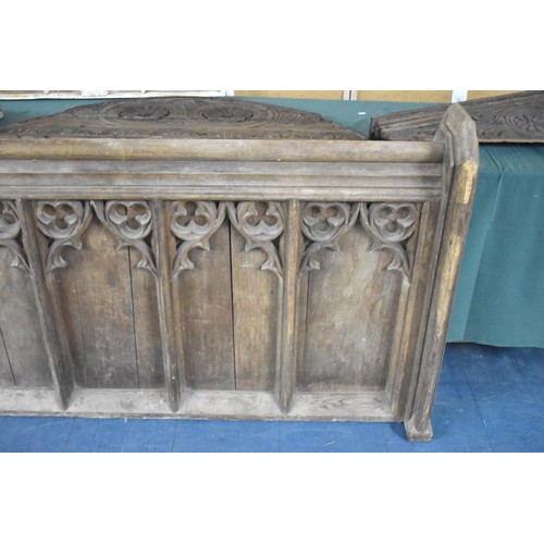 472 - A 19th Century Carved Oak Choir-Front Gothic Tracery Panels. 340x93cms High