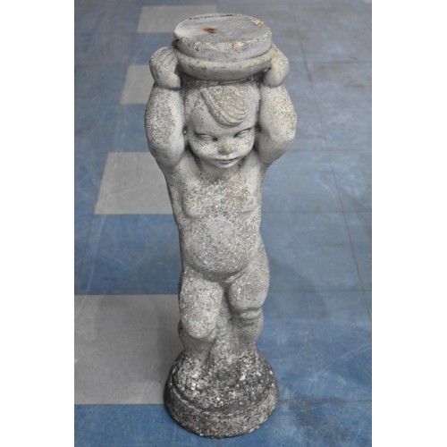 474 - A Reconstituted Stone Garden Pedestal for Bird Bath in the Form of a Cherub. 67cms High