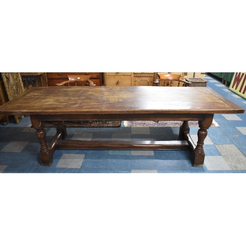 479 - A Heavy Plank Top Elm Refectory Table, 259x96cms