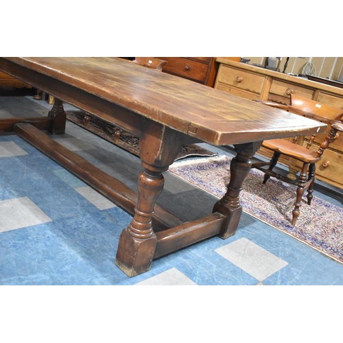 479 - A Heavy Plank Top Elm Refectory Table, 259x96cms