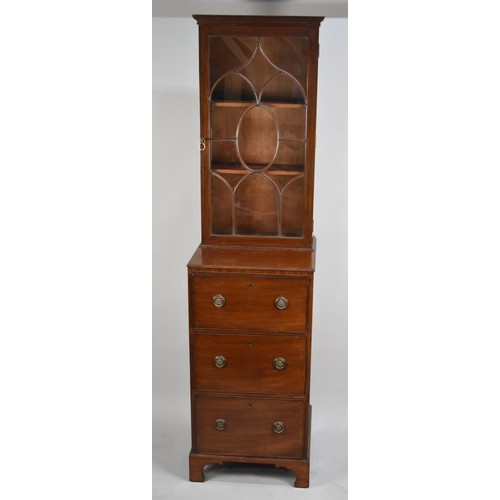 481 - A Victorian Mahogany Narrow Glazed Bookcase with Secretaire Type Top Drawer (Fittings Now Removed) G... 