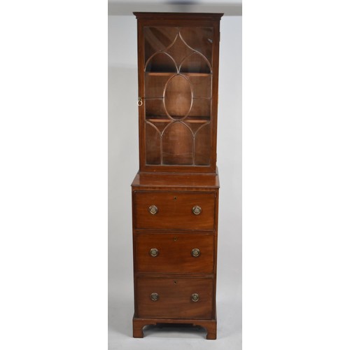 481 - A Victorian Mahogany Narrow Glazed Bookcase with Secretaire Type Top Drawer (Fittings Now Removed) G... 