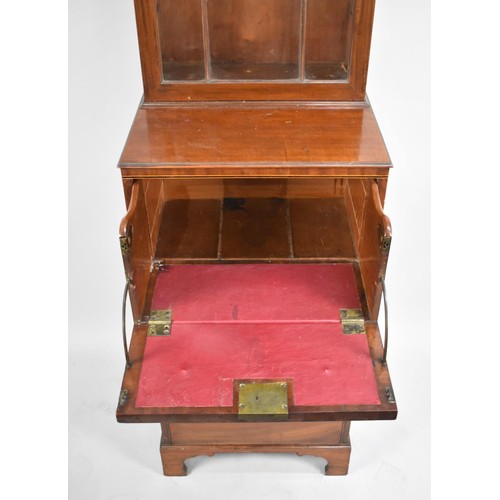 481 - A Victorian Mahogany Narrow Glazed Bookcase with Secretaire Type Top Drawer (Fittings Now Removed) G... 