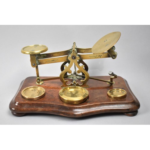 193 - A Set of Windle and Blyth Postage Scales and Weights on Oak Wood Plinth Base, AF, 19cms Wide