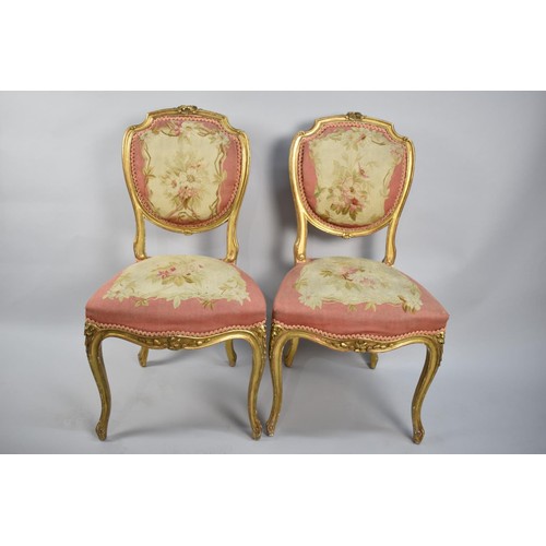 244 - A Pair of Late 19th Century French Gilt Framed Salon Side Chairs with Tapestry Upholstery