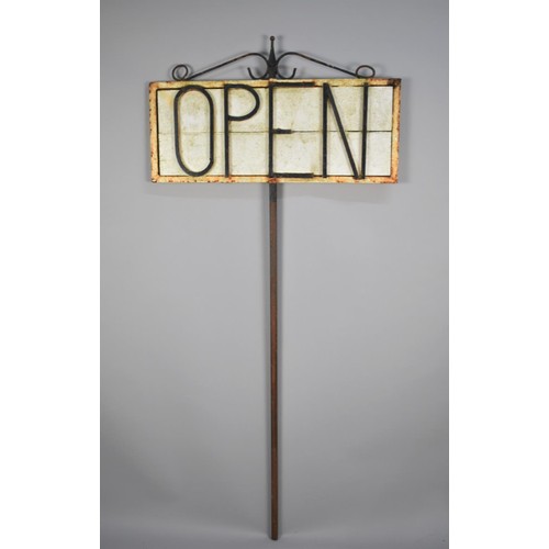 451 - An Early 20th Century Garage Forecourt Sign 'Open' Painted Wood and Metal, 74cms Wide and 164cms Hig... 