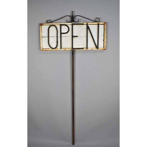 451 - An Early 20th Century Garage Forecourt Sign 'Open' Painted Wood and Metal, 74cms Wide and 164cms Hig... 