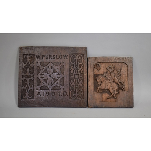 102 - Two Carved Oak Panels, the Largest Inscribed W Purslow 1907 and the Other Incomplete Depicting Caval... 