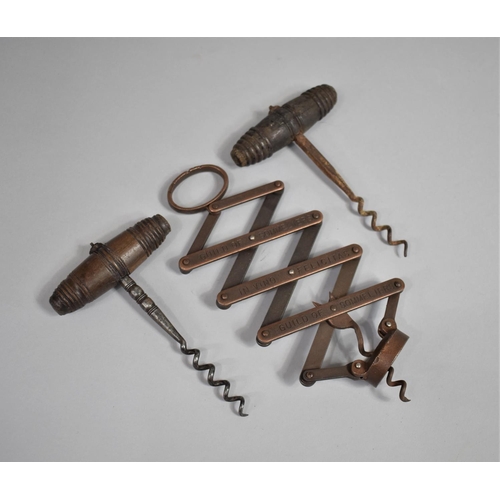 103 - A Collection of Three Vintage Corkscrews to Include Wiers Patent Concertina Action Example Inscribed... 