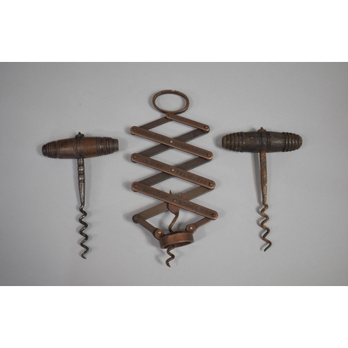 103 - A Collection of Three Vintage Corkscrews to Include Wiers Patent Concertina Action Example Inscribed... 