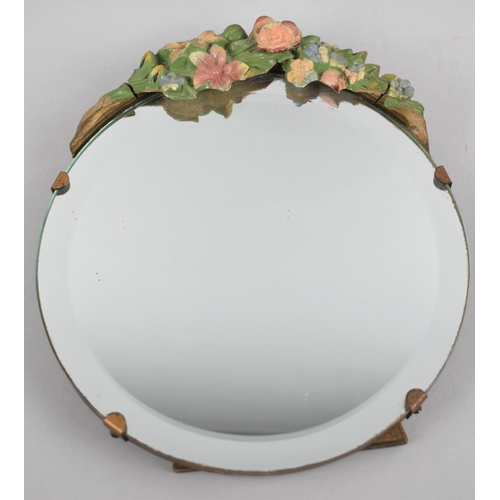 119 - A Vintage Circular Barbola Bevel Edged Mirror, 20cm diameter