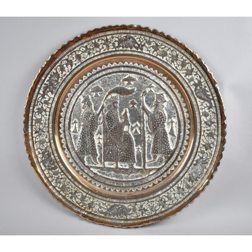 149 - A Circular Mixed Metal Wall Hanging Plaque, Emperor and Attendants, 38cm diameter